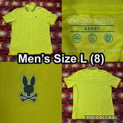 Psycho Bunny Polo Shirt Sport Mens Large (8) Neon Yellow Breathable Quick Dry