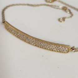 925 Sterling Silver Gold -Tone Pave CZ Curved Bar  Bracelet 7.5"