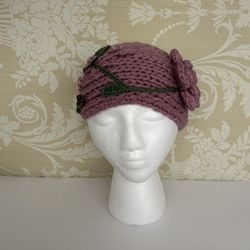 Headband Knitted Pink/Purple with Attached Decor.