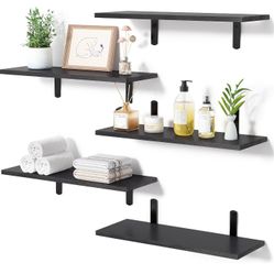 Set Of 5 Black Floating Shelves 