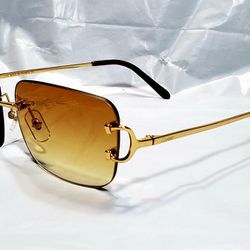 Cartier Brown Gold Wire C Frame Sunglasses 