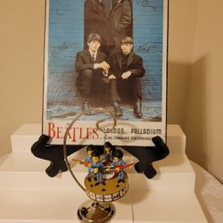 Vintage Beatles Poster On Wood And Ornament 