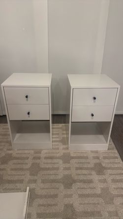 White Nightstands with Drawers – Set of 2