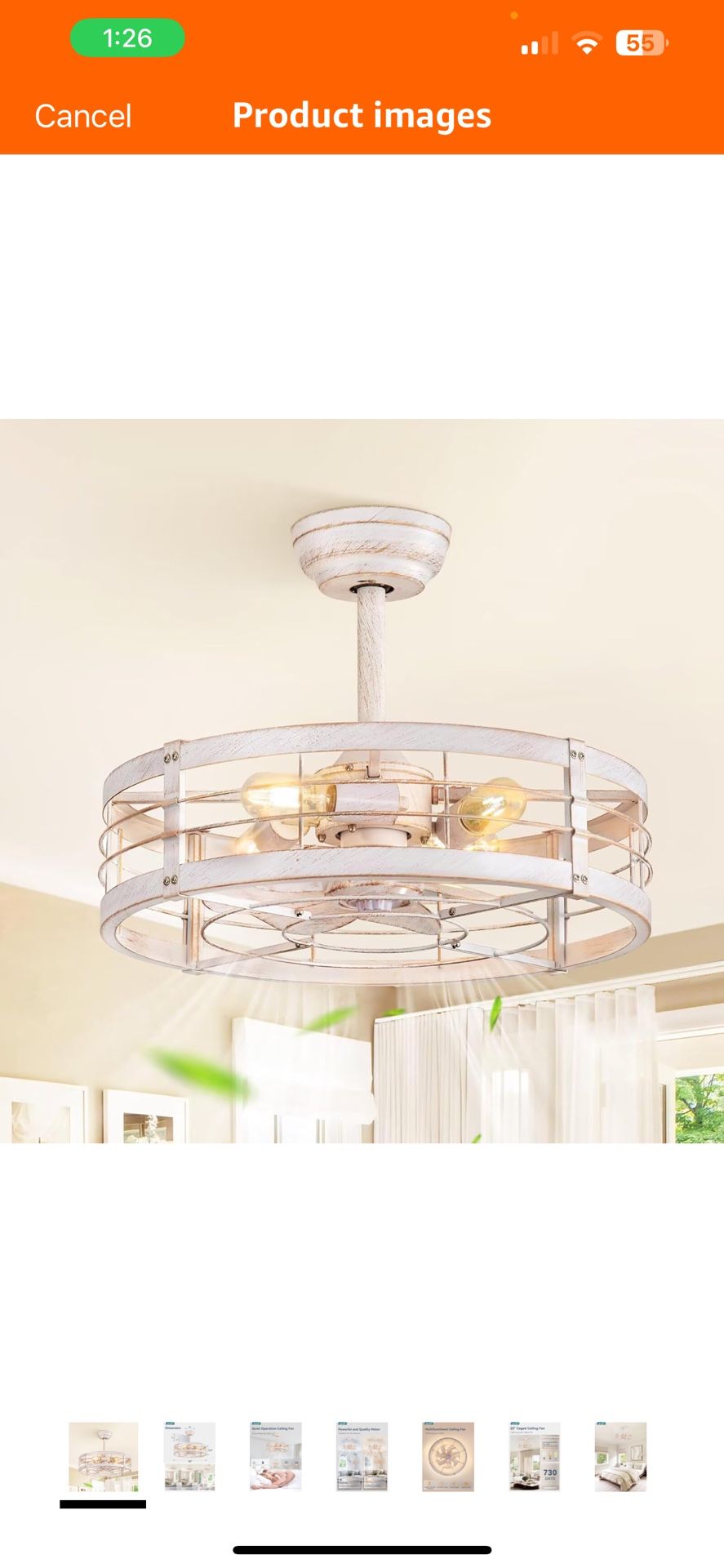 LEDIARY 20 Inch Fandelier Caged Ceiling Fan with Light, Bladeless Ceiling Fan with Remote, Small Farmhouse Fan Lights Ceiling Fixtures for Kitchen, Be