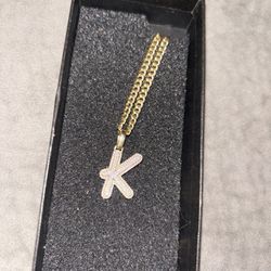 10k Gold Necklace With Letter K Diamond Pendant 