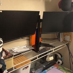 Two Dell Dual Monitors With Stand 