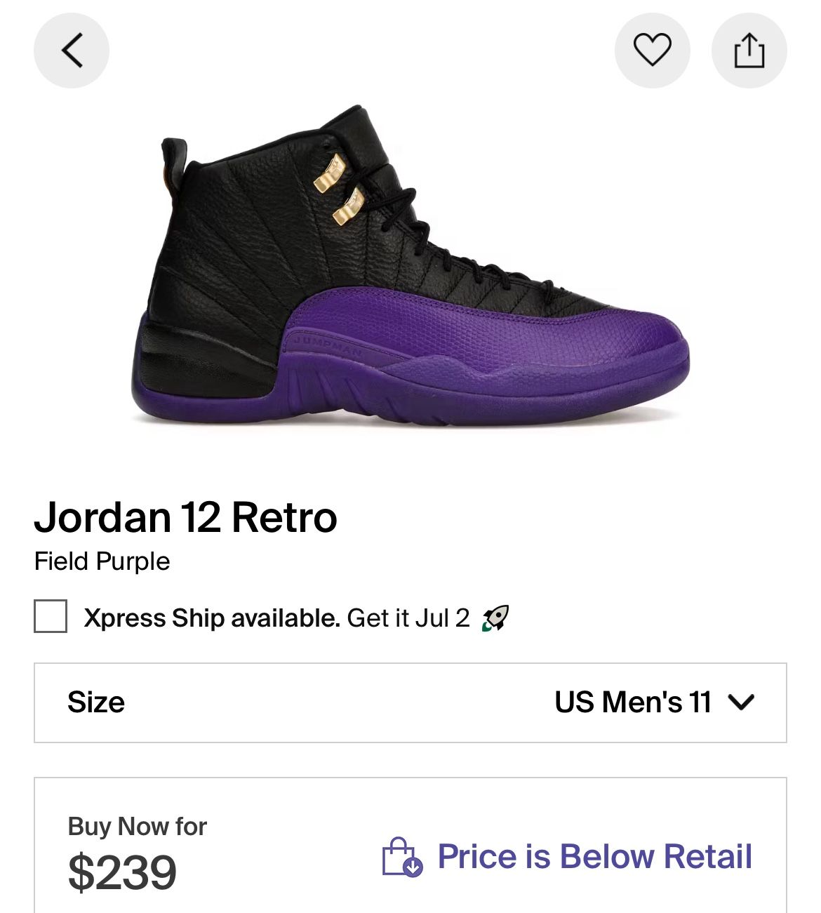 Jordan 12 Retro $70