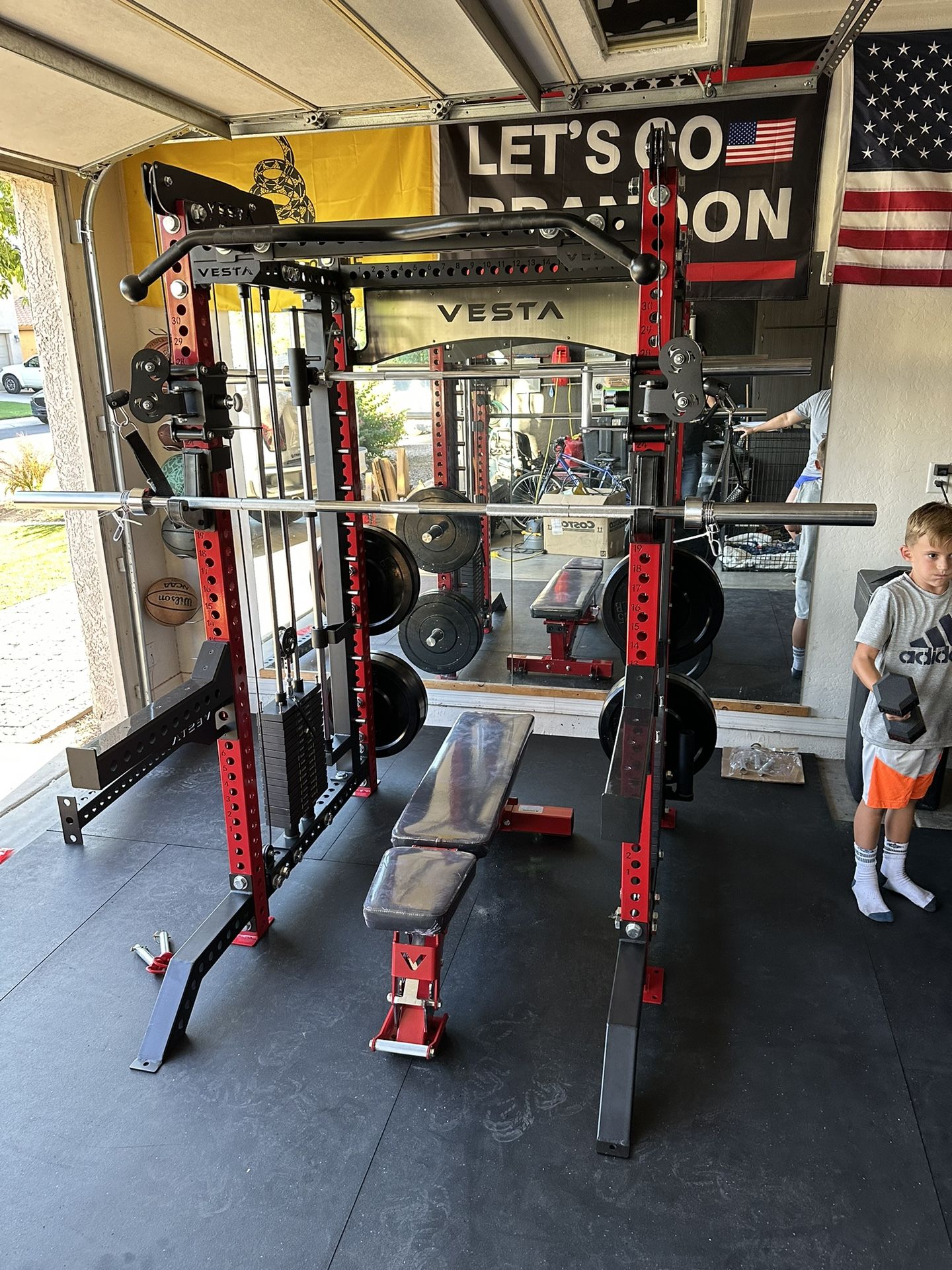 Vesta Fitness PRO SERIES Ultimate Half Rack Functional Trainer w/Smith Machine Bar 320lb Stack Gym Equipment Fitness Commercial Squat Rack