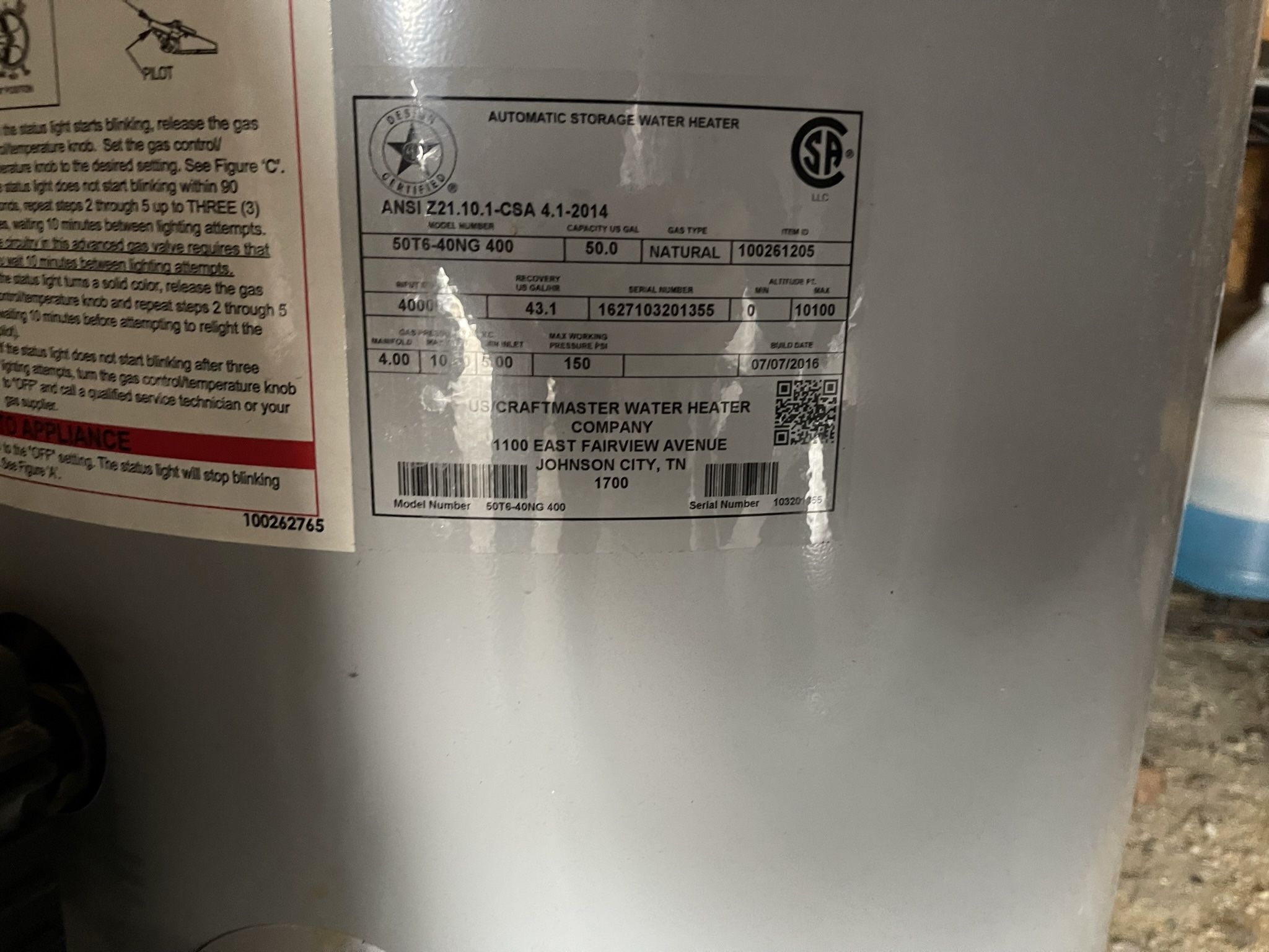 Whirlpool 50 Gallon Tall Natural Gas Water Heater Model# 50T6-40NG for Sale  in Chicago, IL - OfferUp