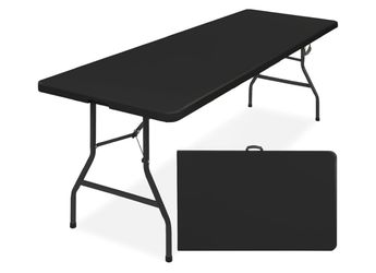 Simpli-Magic 8ft Portable Plastic Folding Table - Indoor & Outdoor Heavy-Duty Foldable Utility Table w/Handle for Party & Camping (Black)