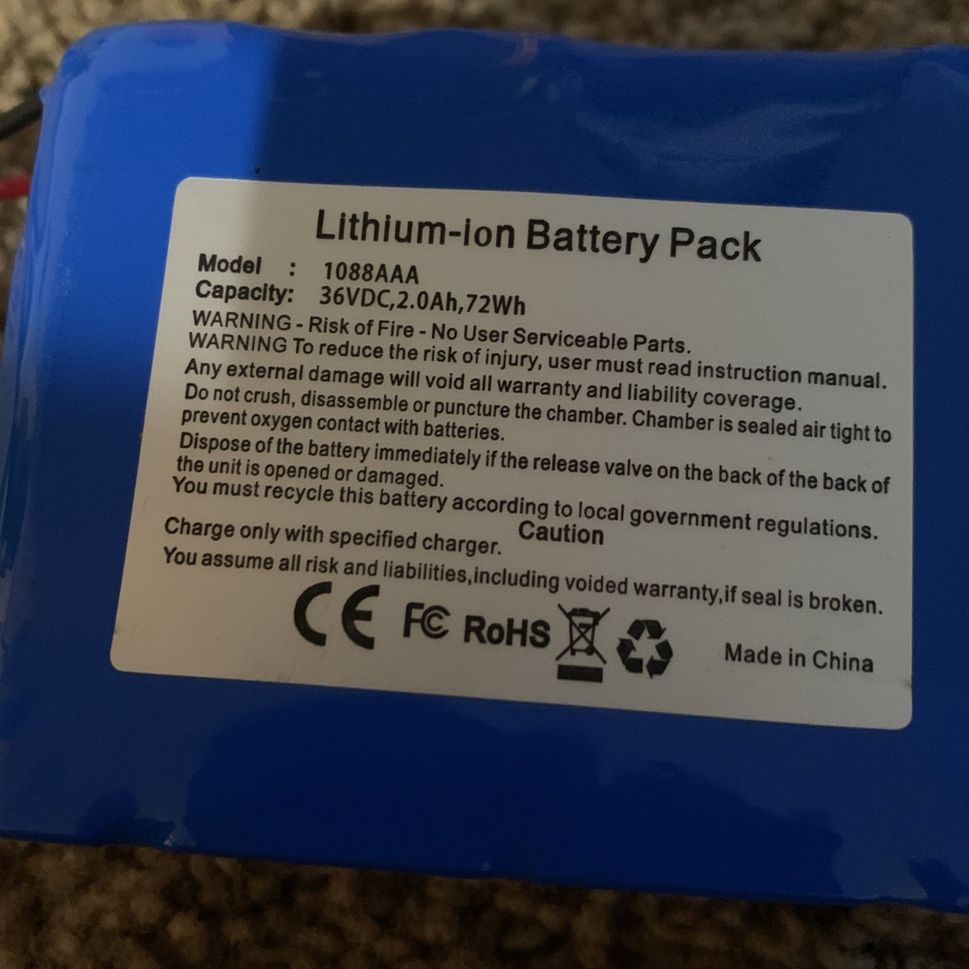 36 Volt Lithium Battery For A Scooter Or Hoverboard .