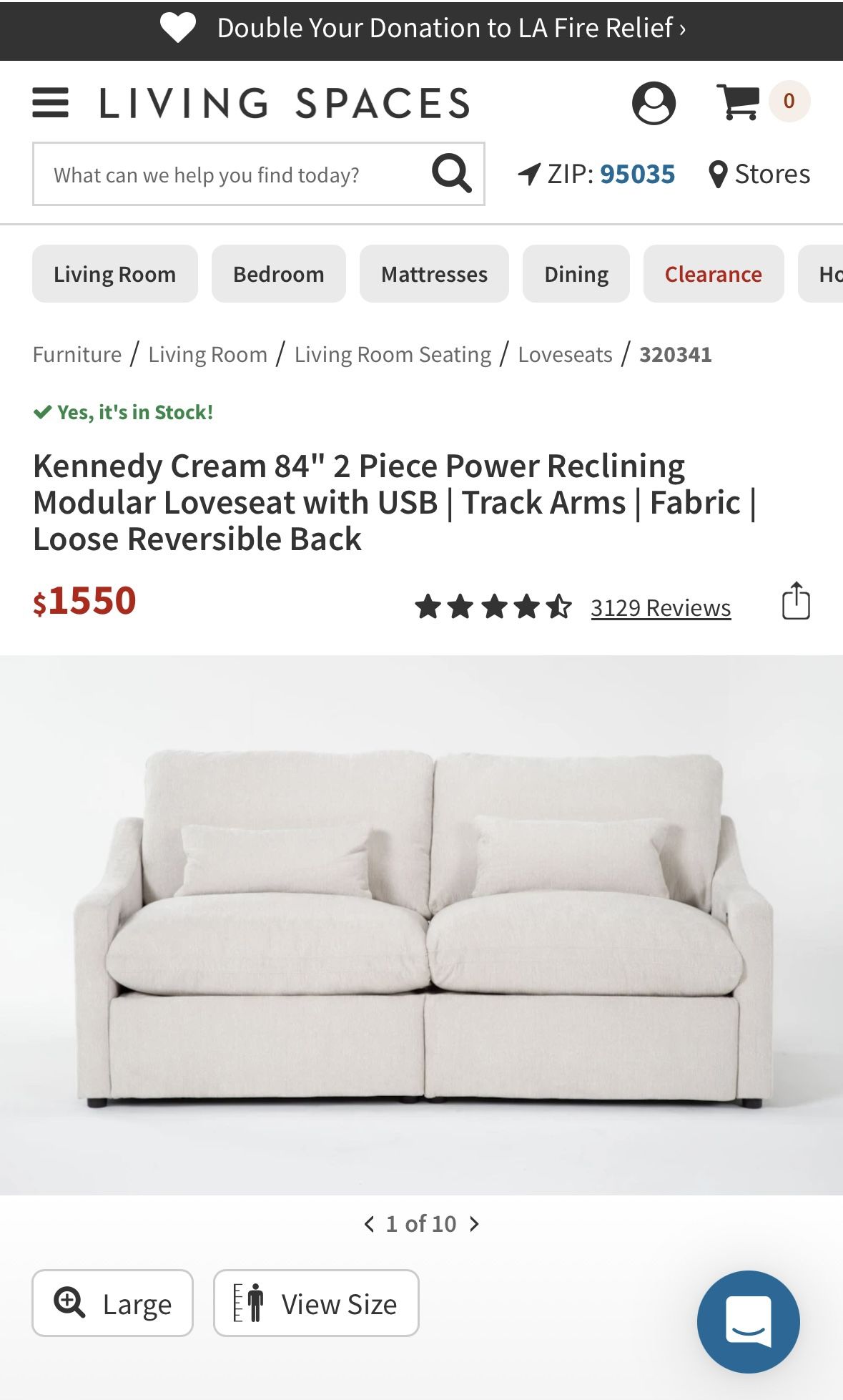 Kennedy Cream Love Seat 2 Reclining