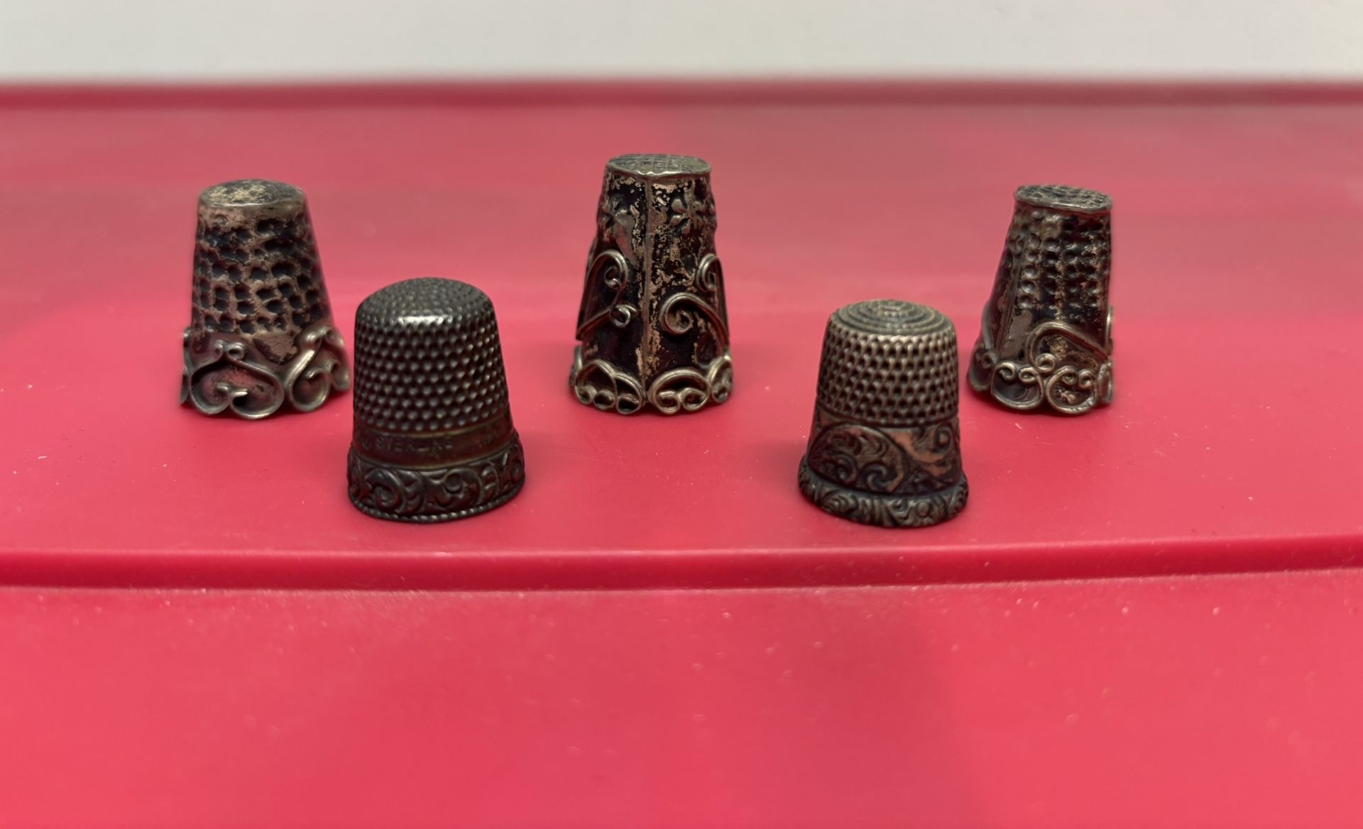 Lot of 7 Vintage or Antique Thimbles - 5 Marked Sterling & 2 Unmarked