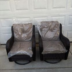 Two-piece Patio Swivel Rocking Chairs Available In Brown Cushions Dark Gray Light Gray Cushions Brand New Patio Set 🆕🚚🆕