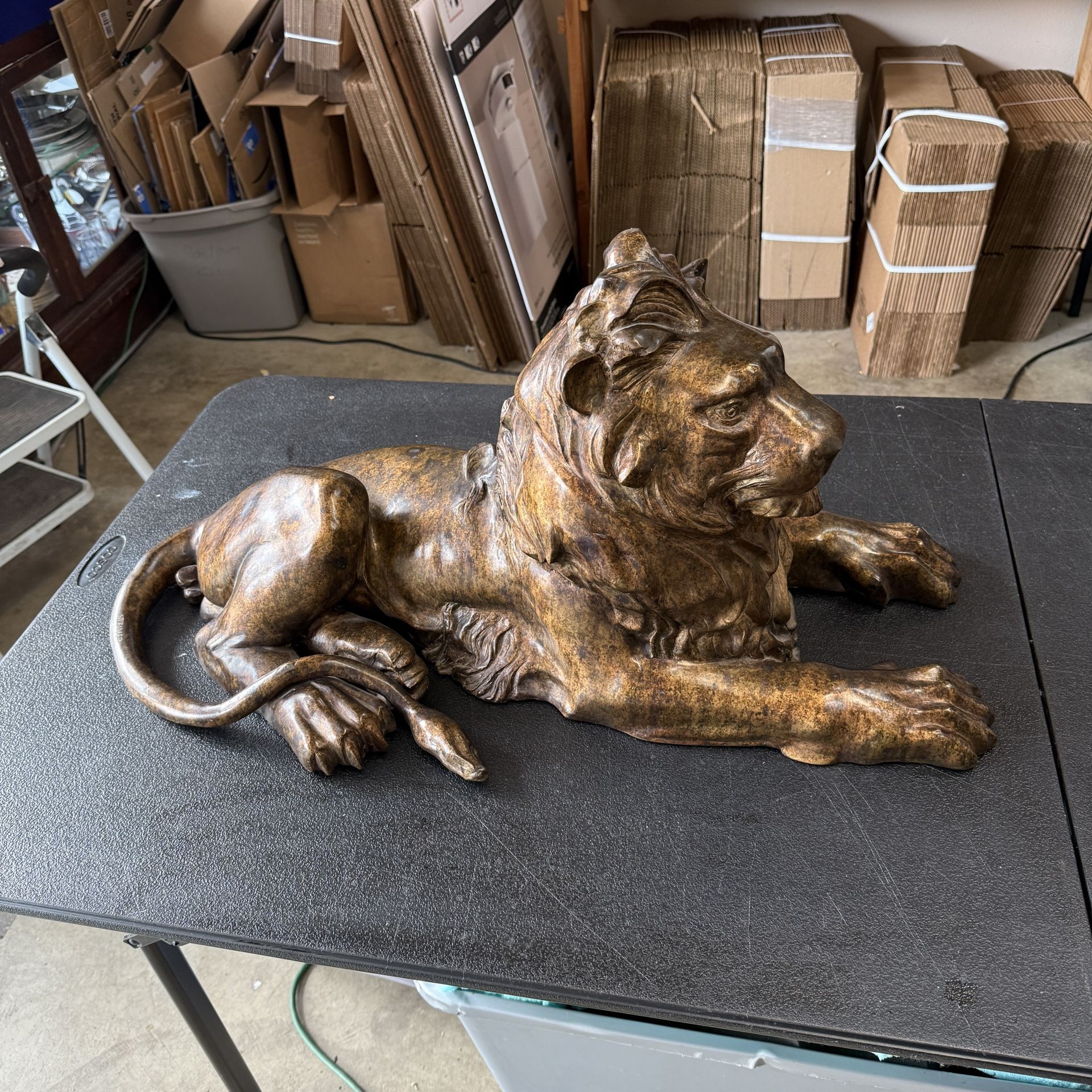 Signed Steiner Large Lion Sculpture Statue Hollywood Regency Vintage Metal