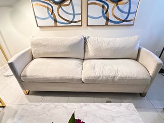 Upholstered Arched Arm Sofa Beige