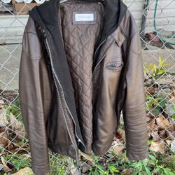 Faux Leather Jacket With Hoodie