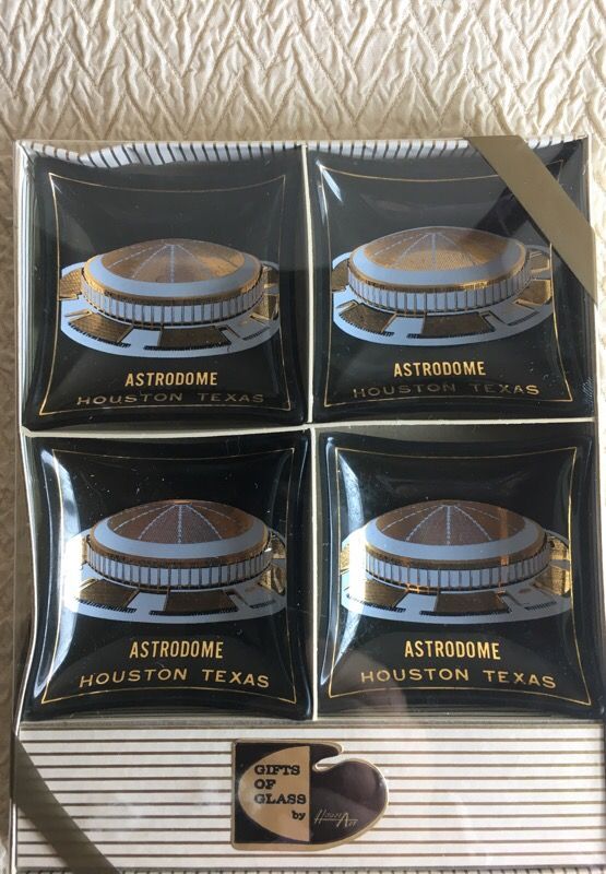 Vintage Astrodome Astros Houston TX Houze Art Glass mini Dish Texas