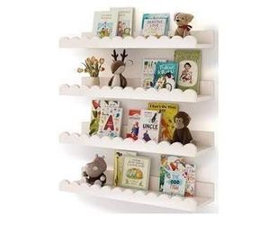 New in Box Set of 4 Nursery Book Shelves 20” White Floating Shelves for Wall Kids Scalloped Shef