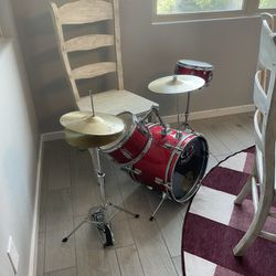 GP Percussion 3-Piece  Junior Drum Set, Metallic Red