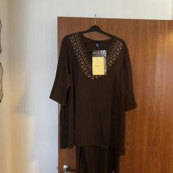 Susan Graver Style Tunic Shirt & Wide Leg Pant Set 3XL