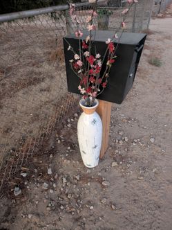 Tall White Ceramic Floor Vase with artificial flowers