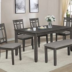 Dining Table + 4 Chair + Bench Set