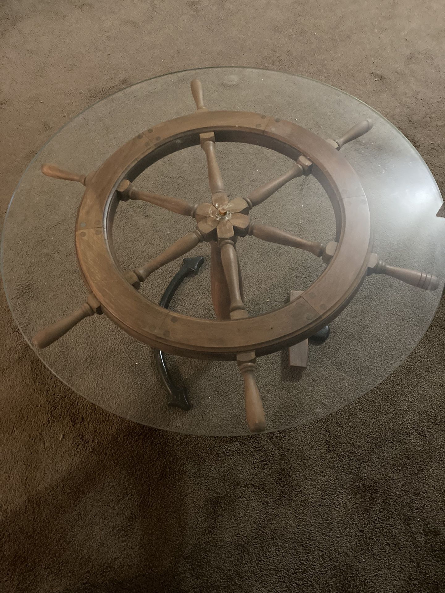 Nautical Antique Ships Wheel Table w/Anchor Base (Extremely Rare)