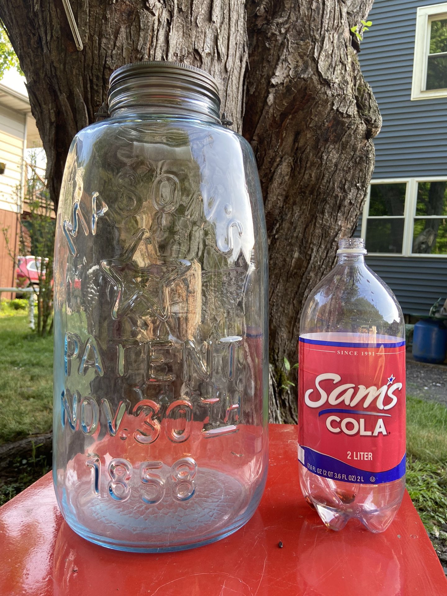 Vintage Extra Large Glass Mason Jar Blue Tint