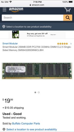 TWO (2) — Smart Modular 256MB DDR PC2700 333MHz DIMM CL2.5 Single-Sided Memory SM5643285D8N6CLIBH