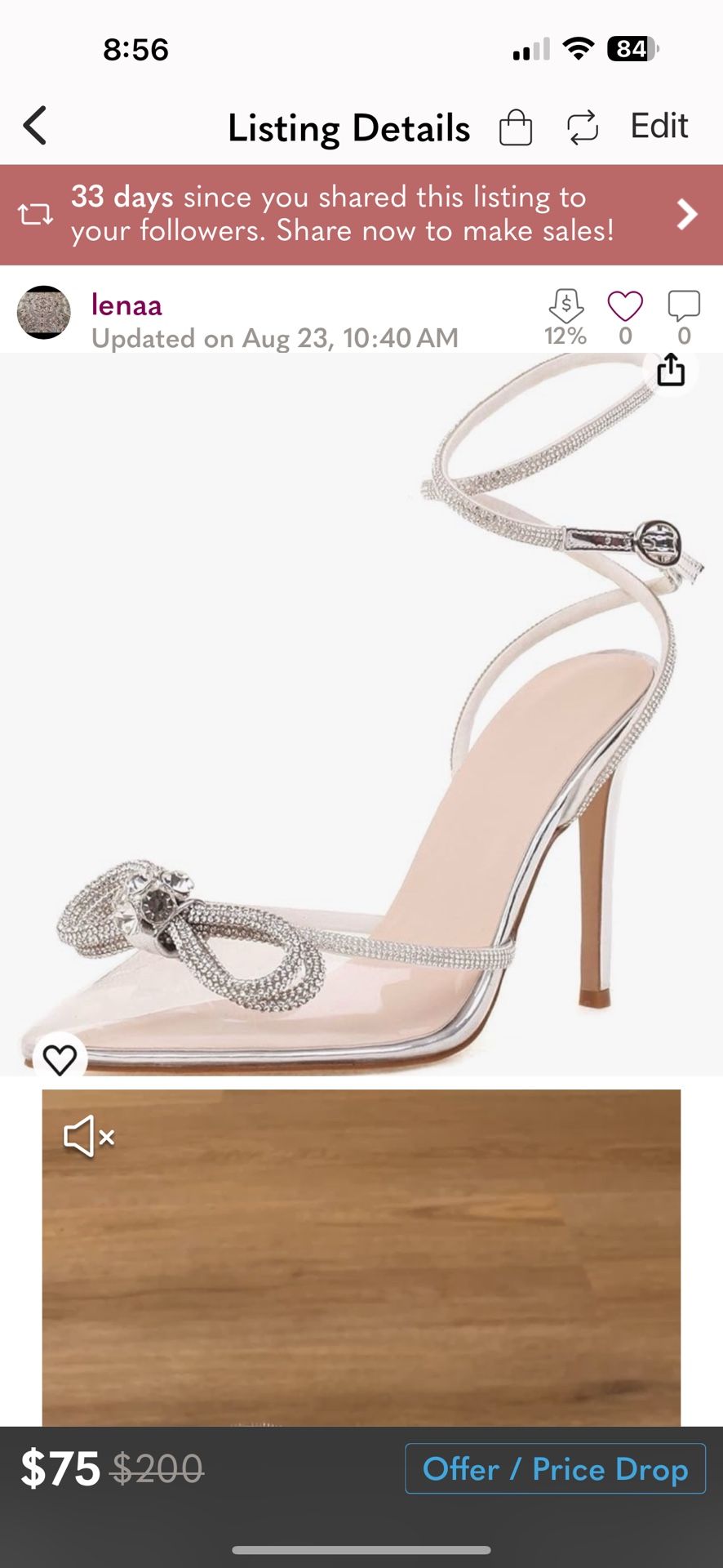 Rhinestone Bow Clear High Heels Glitter