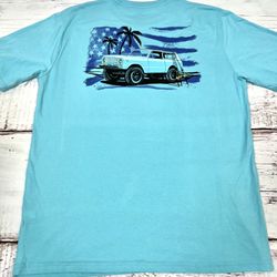 Huk Logo Shirt Mens med  Fishing Rod Pole Palm Tree Beach Vintage Truck Tee NWT