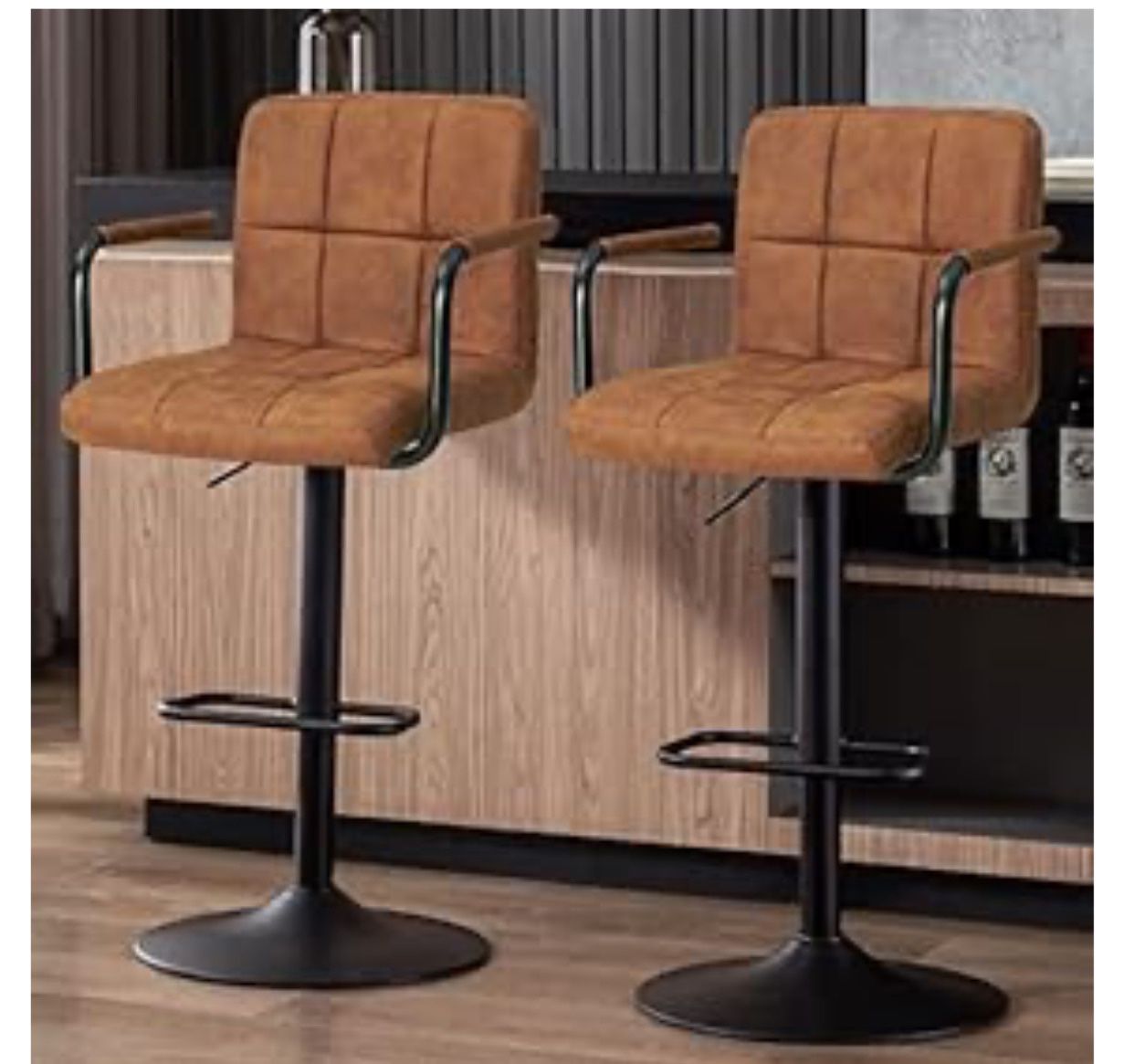 Set of 2 Brown Suede Barstools – Comfy & Stylish Seating