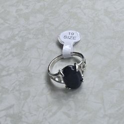 BLACK EBONY NEW POLISHED CABECHON SIZE 9SILVER RING