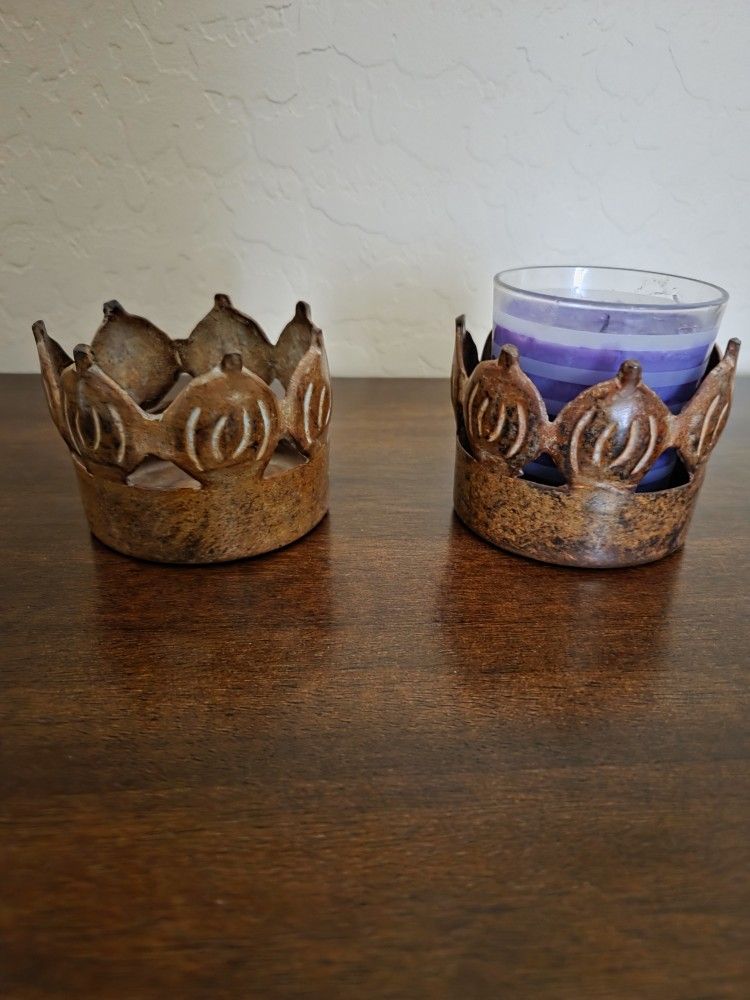 For Your Fall Deco, 2 Metal Candle Holders For Tealites, Votive Or Sm Jarred Candles 2 For 5.00