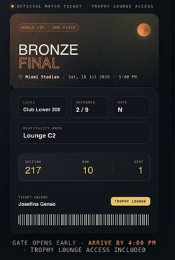 FIFA World Cup 2026 3rd Place Match Ticket – Trophy Lounge Access Included