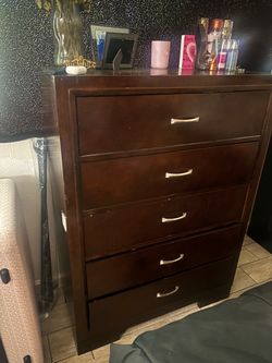 Tall Brown Wood Dresser