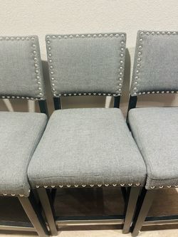 Bar Stools Set of 6 - Counter Height Bar Chairs, Grey