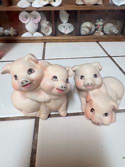 Ceramic Pig Figurines Set of Two