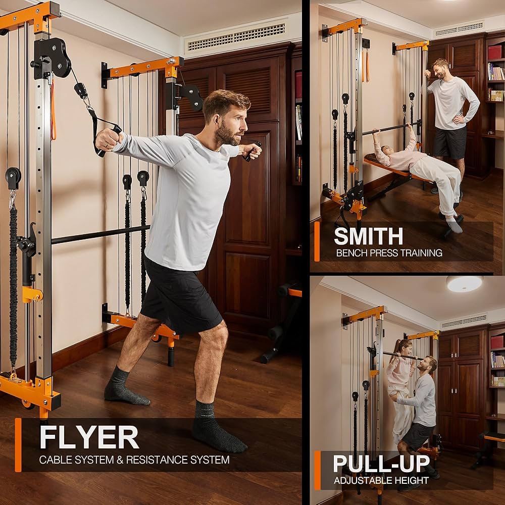 Wall Mount Smith Machine, Power Cage Rack, Cable Crossover Machine, Gym Squat Rack, Pull Up Bar, Cable Fly System, Home Gym Solution