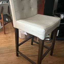 Leather Cream Wooden Bar Top Pub Chair