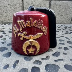 vintage masonic shriner fez hat design ceramic planter vase 