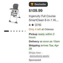 Sun valley compact folding high chair, gray with white