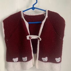 Hand Knitted Crochet Cardigan Sweater Jacket With Ladybug Buttons 13”x13” Inch