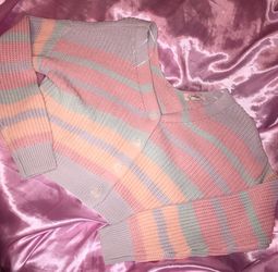 JESSICA SIMPSON Pastel Rainbow Knit Crop Cardigan