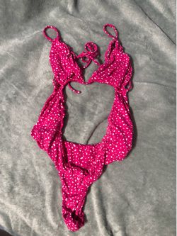 San Lorenzo Pink Polka Dot Cutout Monokini One Piece Swimsuit Size S (Fits XS-M)
