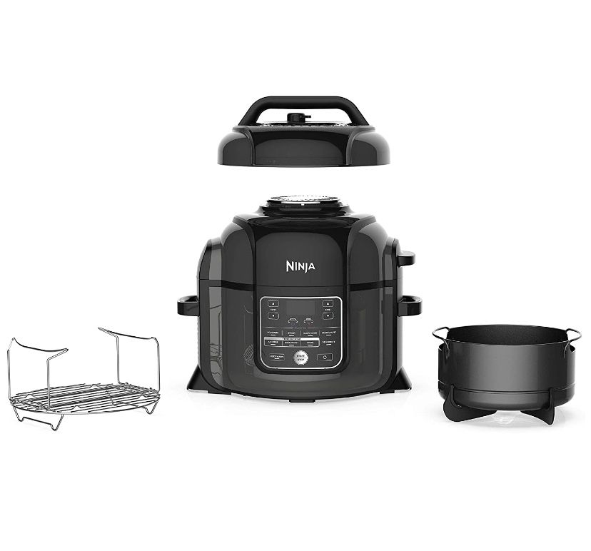 RB-Ninja Foodi Cooker, Steamer & Air w/TenderCrisp Technology Pressure Cooker & Air Fryer All-in-One, 6.5 quart w/dehydrate, Black/Gray