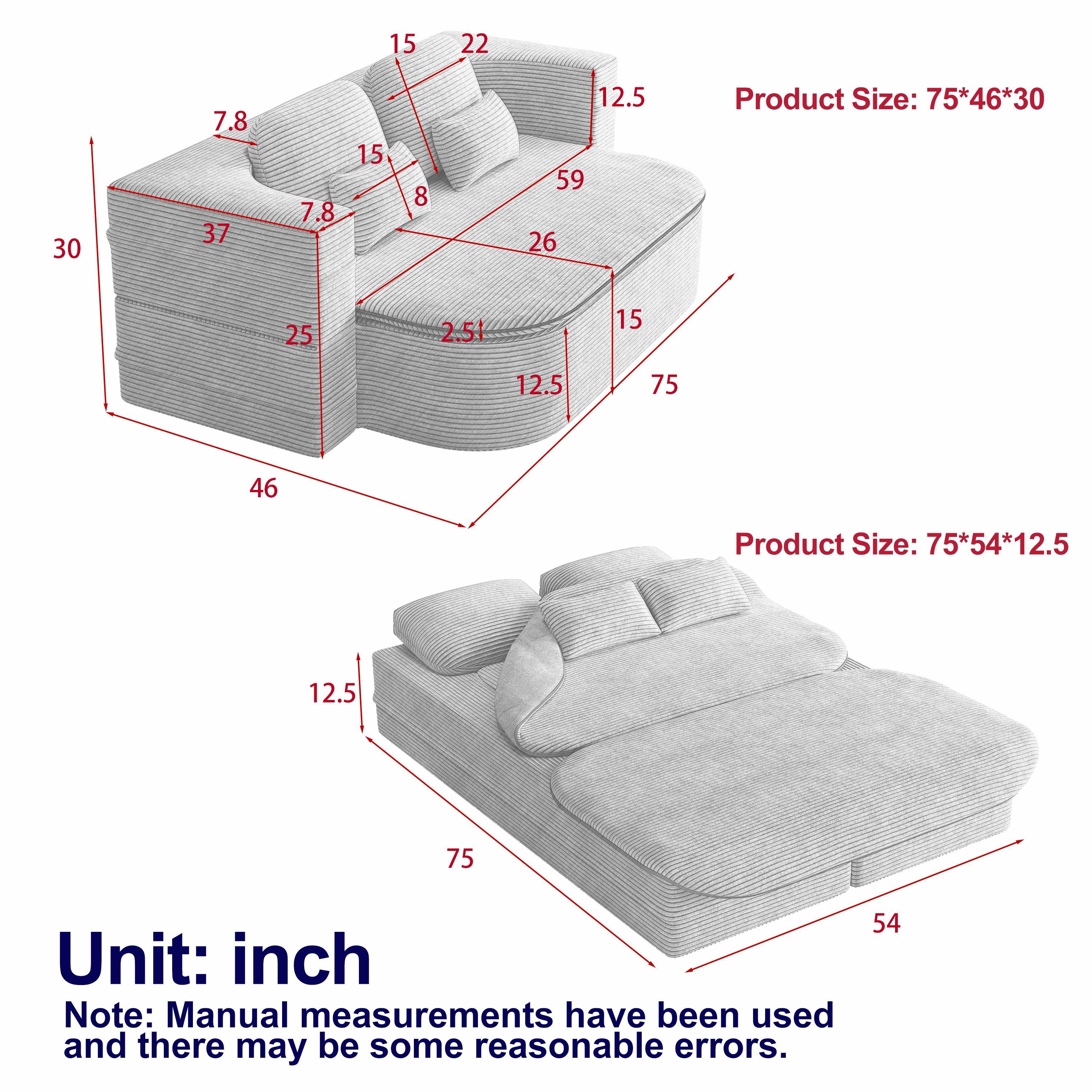 75''2-in-1 Foldable Sofa,Convertible Sleeper Foam Sofa Bed with Multi Functional Blanket, Corduroy Floor folding sofa bed, Floor Sofa Lounge Sofa for 