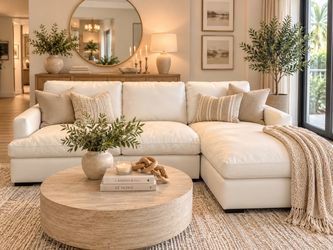 White Leather Sectional Sofa with Chaise