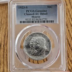 1923-S Monroe Commemorative Silver Half Dollar 50c PCGS - AU Genuine & Cleaned